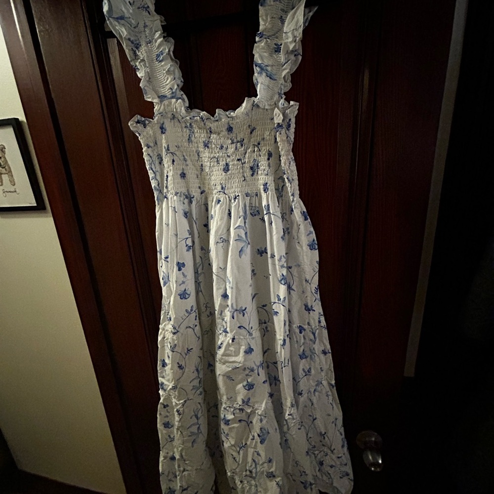 Hill House Home Floral White and Blue Midi Dress